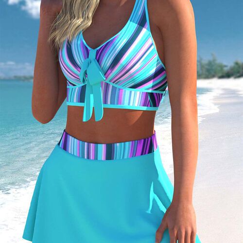Blue Print Skirt Swimsuit Women Bikini 2023 New High Waist S