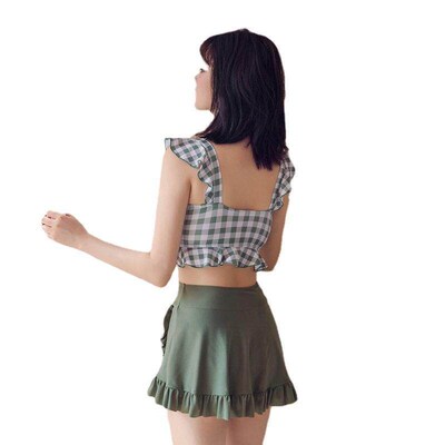Split swimsuit womens checkered conservative elementary