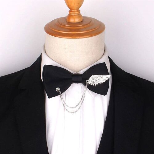 Men Black Bowtie Metal Decoratio Bow Tie For Men Women Unifo