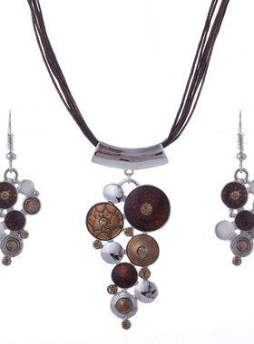 Bohemian Enamel Necklac Sets For Women Silver Plated Geometr