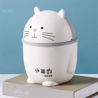 Cartoon Cat Table Plastic Trash Can Desktop Waste Box Bin Ga