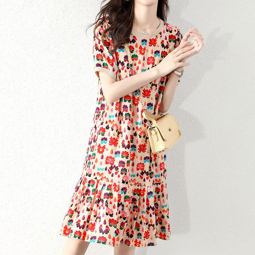 Summer Fashion Ladies Short Sleeve Printing Dresses Womens