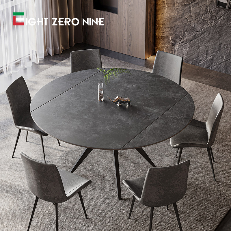 岩板餐桌可伸缩家用小户型方变圆形哑光灰色折叠靠墙电磁炉餐桌,住宅家具,岩板餐桌,淘宝优惠券,粉丝福利购,淘宝优惠卷