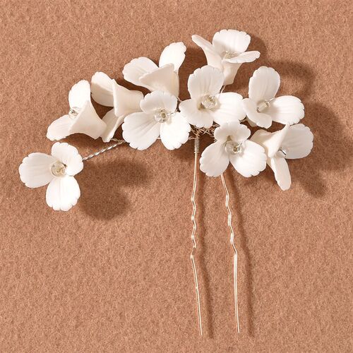 3D White Flower Hairpin U Shaped Hair Pins Clips Cute Floral