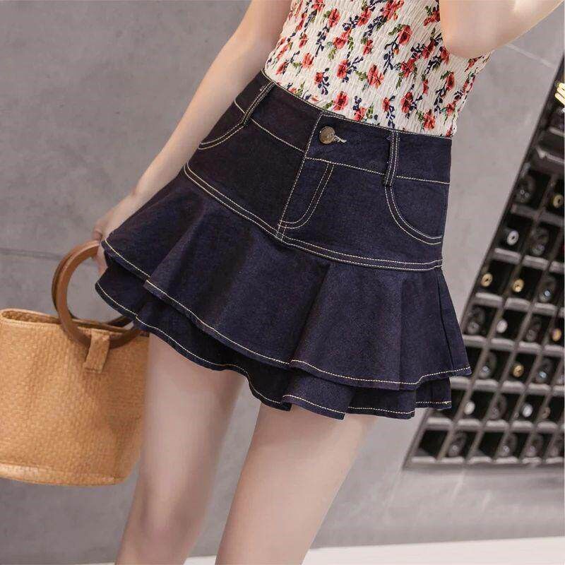 Retro Denim Shorts Skirt Women Summer 2024 Sreetwear Ladies - 实物图