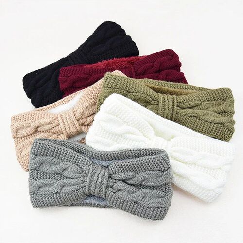 1PC Bow Headband Winter Warmer Ear Hairband Solid Color Elas