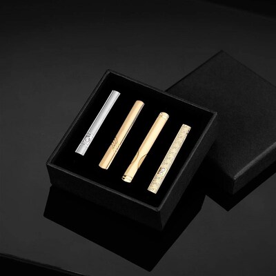 4 PCS Short Tie Clip For Men Lapel Pins Luxury Gifts For Dad