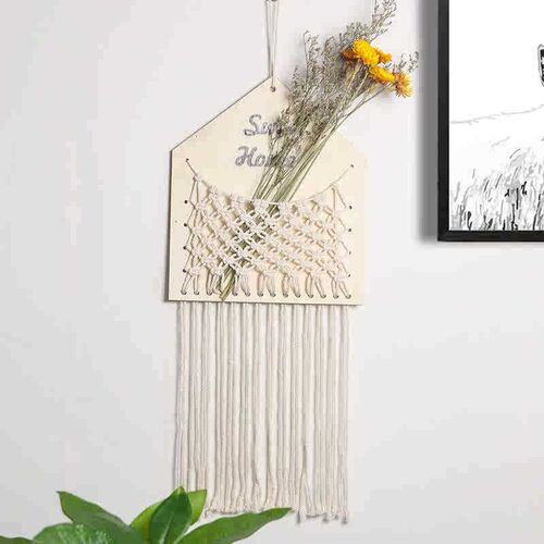 Cotton Wood Hand-woven Mesh Pocket Tassel Living Room
