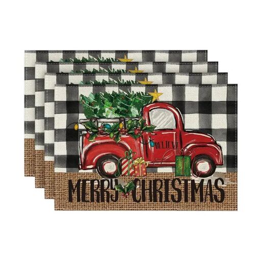 4PCS Linen Christmas Table Placemats 30*45cm Christmas rees