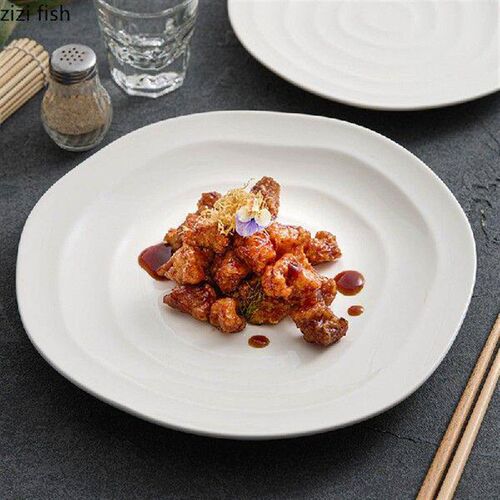 Irregular White Ceramic Dining Plate Western Style Steak