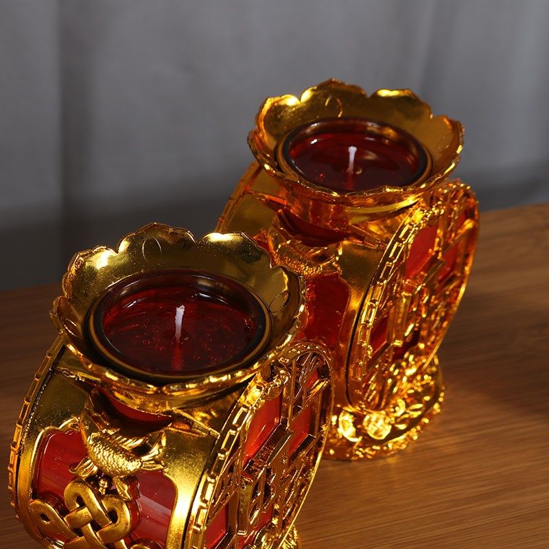 五福玻璃蜡烛无烟批水晶供奉家用乔迁春节带座搬家环保酥油节日发