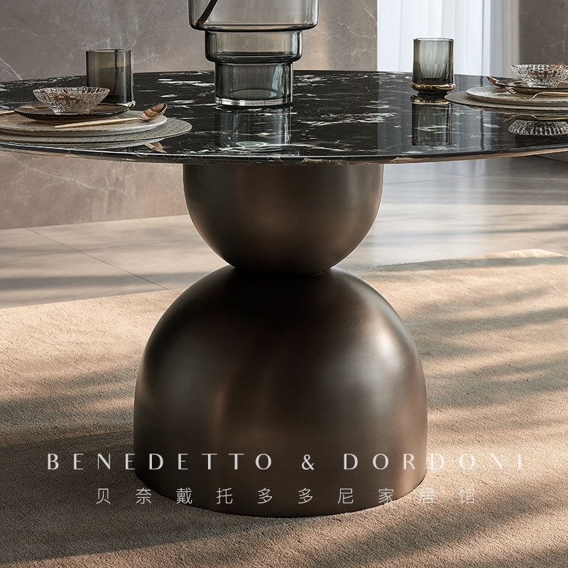 黑玫瑰天然大理石餐桌圆桌奢石家用意式高端圆形别墅桌子高级感,住宅家具,大理石餐桌,淘宝优惠券,粉丝福利购,淘宝优惠卷
