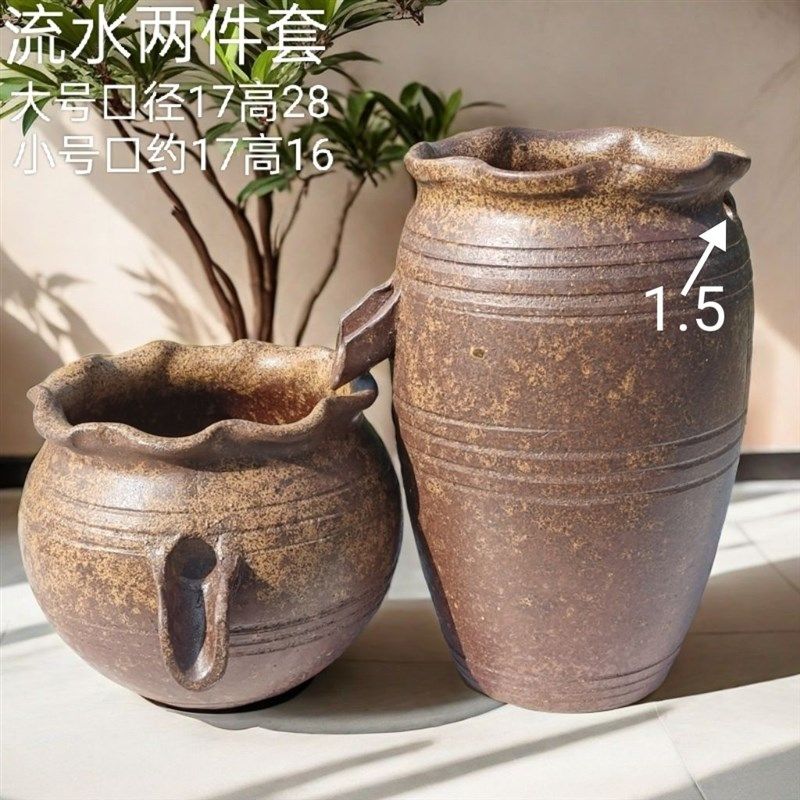 复古手工陶盆流水摆件古法养鱼庭院造景陶瓷水缸瀑布水培无孔花盆,家居饰品,流水摆件,淘宝优惠券,粉丝福利购,淘宝优惠卷