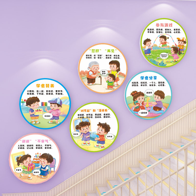 幼儿园文化墙楼梯道走廊环创主题墙贴成品高端文明礼仪墙面装饰,家居饰品,文化墙贴,淘宝优惠券,粉丝福利购,淘宝优惠卷