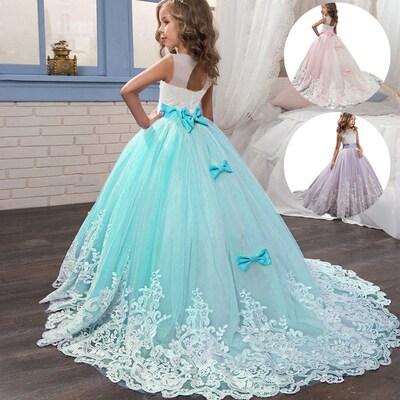 Girls Lace Long Prom Gowns Bridesmaid Kids Dresses For Girls