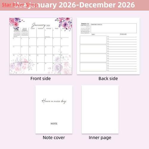 2026 English Desk Calendar Pocket Notebook Labels 12 Months