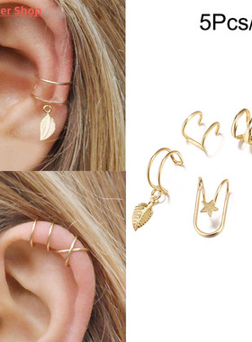 12pcs Bohemian Gold Color Ear Cuffs Leaf Clip Earrings For W