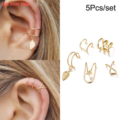 12pcs Bohemian Gold Color Ear Cuffs Leaf Clip Earrings For W