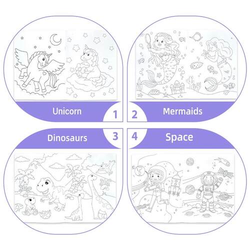 Popular childrens coloring books, 16-page unicorn/space/mer