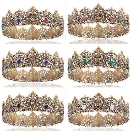 18cm Royal King Round Black Tiaras Men Red Rhinestone Big Me