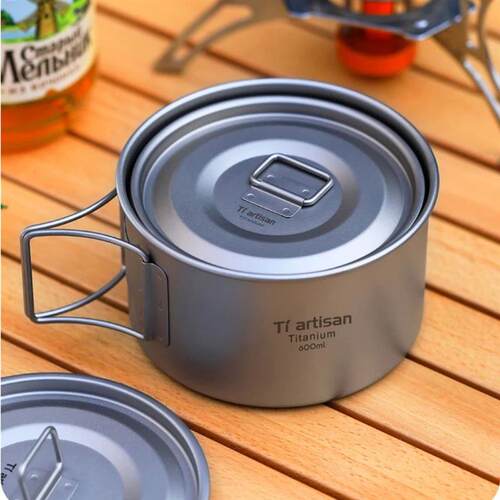 Camping Titanium Bowl With Folding Handle Camping Bowl Dinne