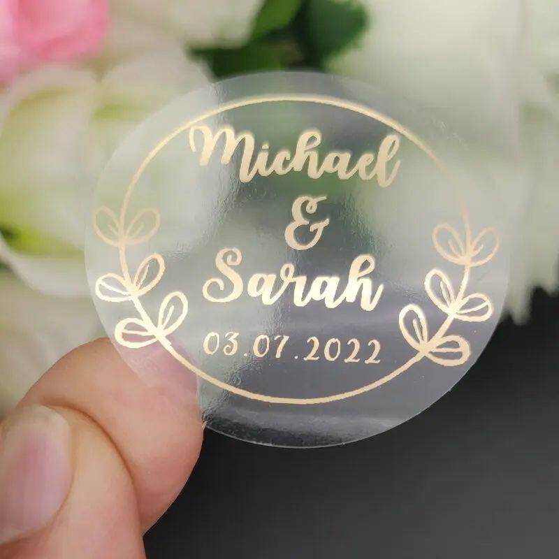 50 Party Favors Labels Personalized Wedding Engagement Anniv - 实物图