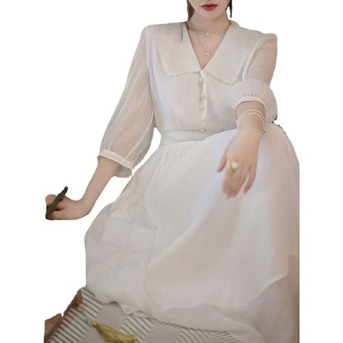 Tea Break French Niche Lapel Dress Solid Color Fairy Super F