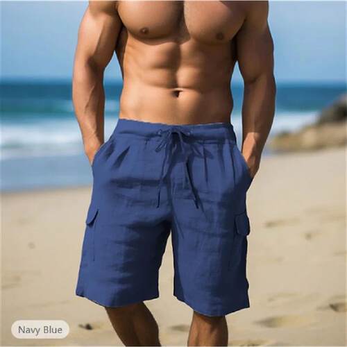 Summer Cotton And Hemp Shorts Draw Rope Elastic Waist Straig