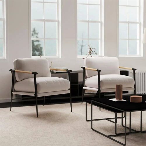 Mid-Century Accent Chair Set of 2, Soft Armchair Chenille Fa