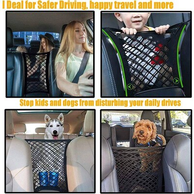 Car Storage Net Bag Between Seats Car Divider Pet Barrier Sr