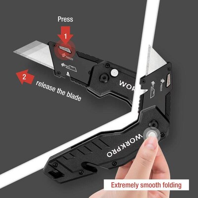 WORKPRO Folding Utility Knife Quick Change Blade Wire Stripp
