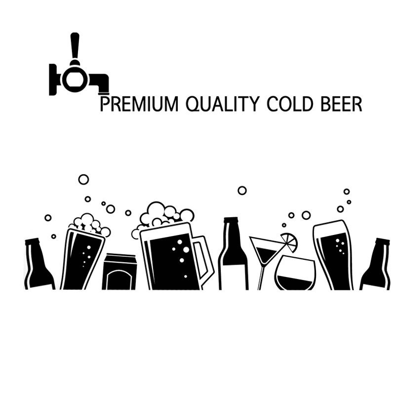 创意时尚啤酒杯瓶子个性酒吧餐厅冷饮店铺橱窗玻璃贴背景墙布置画