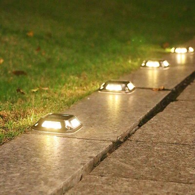 4PCS Solar Dock Lights 8LEDs Deck Driveway Light Outdoor Wat