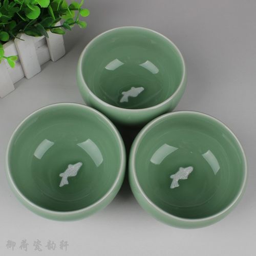 流转千年青瓷碗 中式家用米饭碗 创意陶瓷白鱼碗 酒店餐具碗礼品