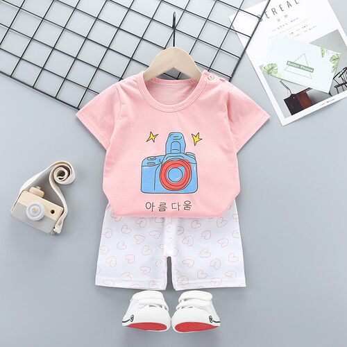 Childrens Summer Short-Sleeved Suit Boys Girls Clothing Set
