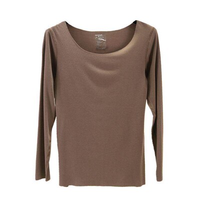 Round neck bottoming shirt simple solid color thin blouse lo