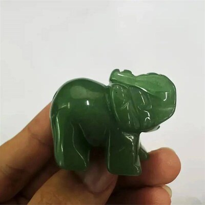 Hand Carved Natural Green venturne Jade Elephant Statue - Go