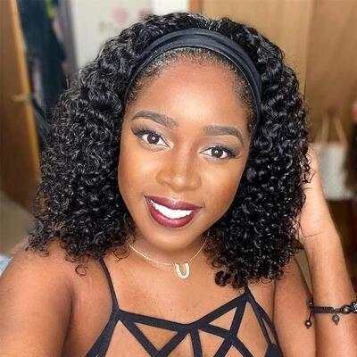 Headband Wig Human Hair Water Wave 18 20Inch Brazilian Kinky