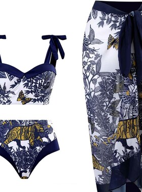 S- XL With Skirt Printed Female Swimsuit High Waist Bikini W