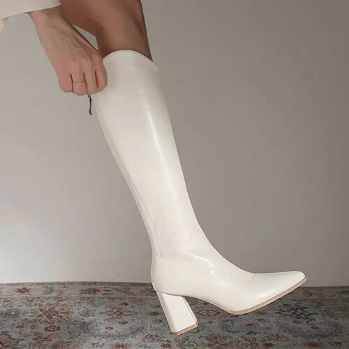 New Knee High Mid Heels Fashion Chelsea Boots Women Shoes Wi