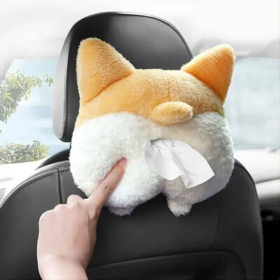 1Pc Cute Corgi Car Tissue Box Soft Cartoon Paper Napkin Case