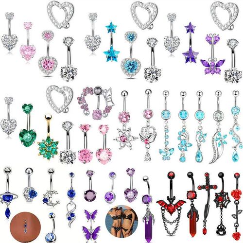 PCS Pink Crystal Belly Button Rings Set Purple Heart Navel