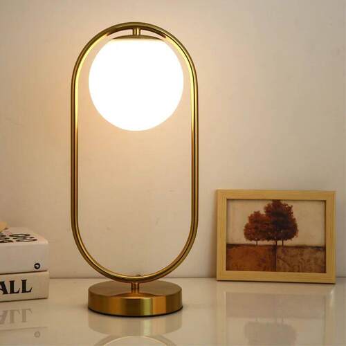 Nordic Brass Ring Glass Ball Table Lamp Modern Led Living Ro