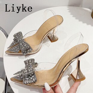 Liyke Elegant Women Party Wedding Shoes Fashion Crystal Butt