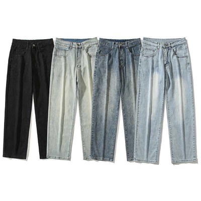 Shanggu Mens Retro Wash Yellow Mud Dye  Mens Loose Straigh
