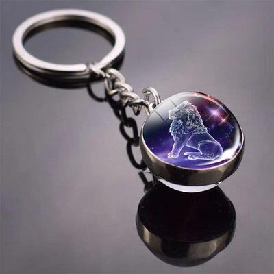 12 Constellation Key Chain Luminous Double Sided Glass Ball