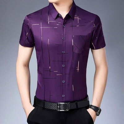 New Mens Business Casual Short Sleeved Shirt No Iron and Wr