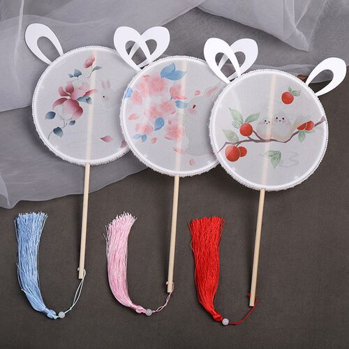 Chinese Style Hanfu Fan Cute Rabbit Ear Print Round Fan for