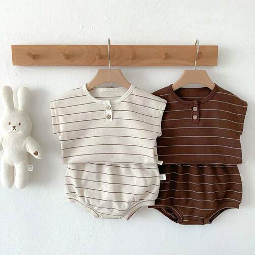 Summer Baby Girls Clothes Set Stripe Boys Infant Clothing Se