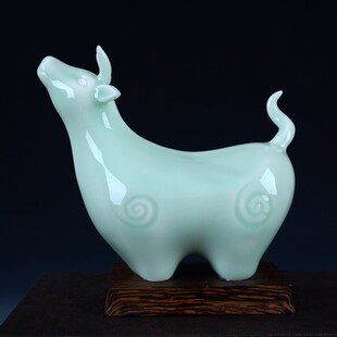 天兰色陶瓷羊招财十二生肖摆件鼠牛虎兔龙蛇马羊猴鸡狗猪工艺品